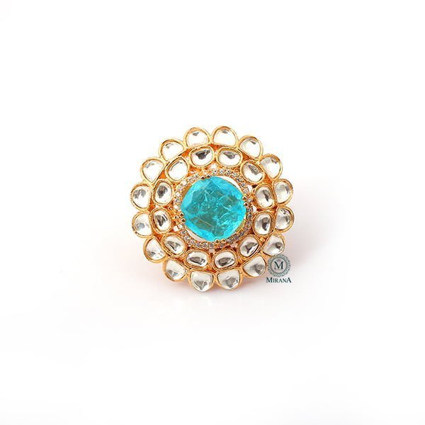 Reeva Aqua Blue Polki Designer Ring