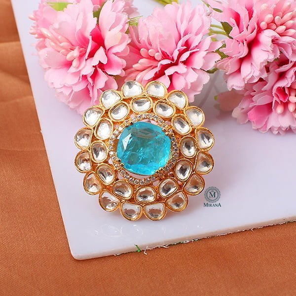 Reeva Aqua Blue Polki Designer Ring