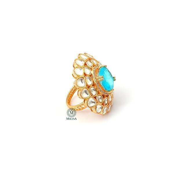 Reeva Aqua Blue Polki Designer Ring