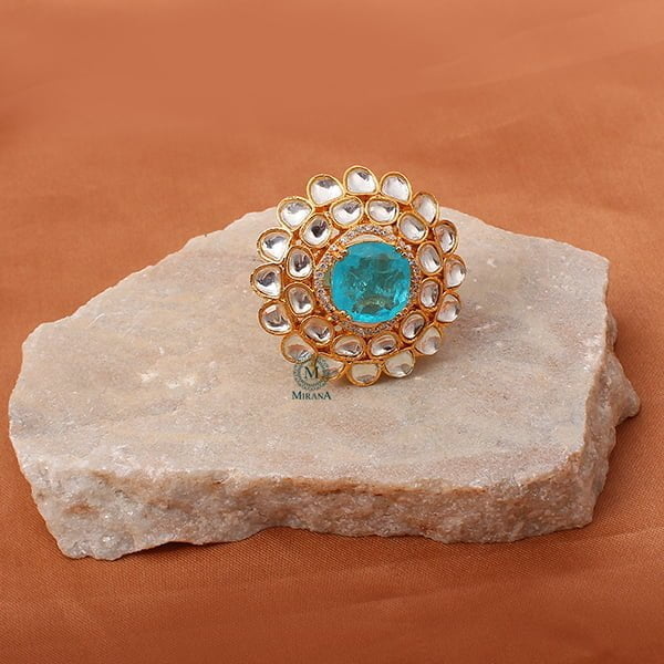 Reeva Aqua Blue Polki Designer Ring