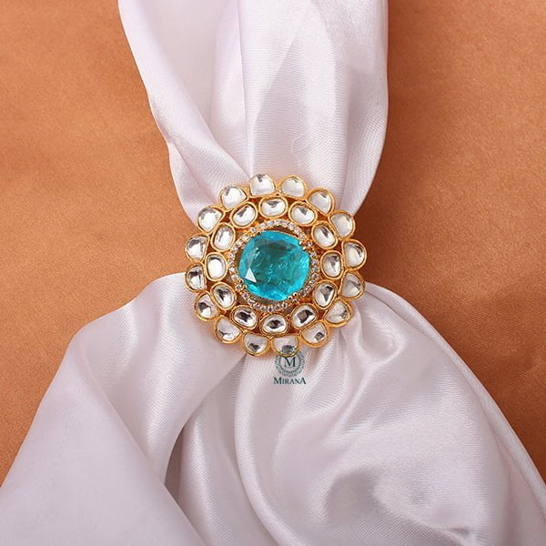 Reeva Aqua Blue Polki Designer Ring