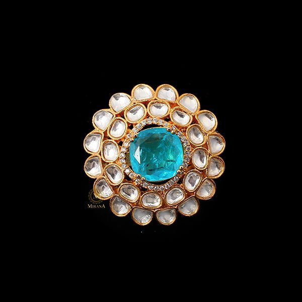 Reeva Aqua Blue Polki Designer Ring