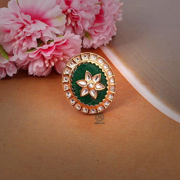 Aruna Emerald Green Polki Ring