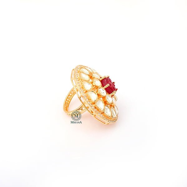 Ranya Ruby Polki Designer Ring