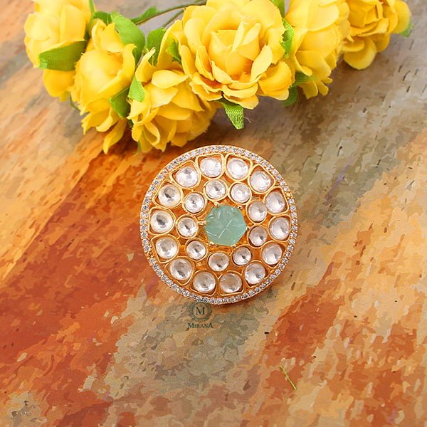 Ranya Pastel Green Polki Designer Ring