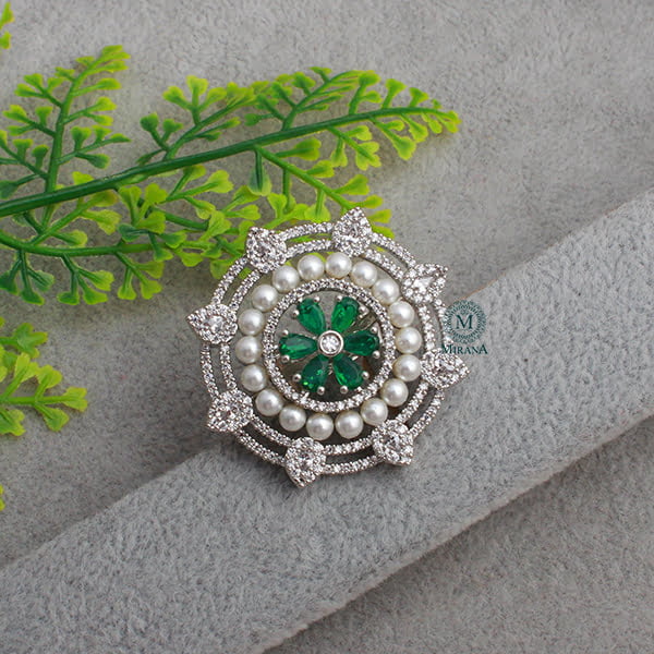 Malina Emerald Green Pearl Designer Ring