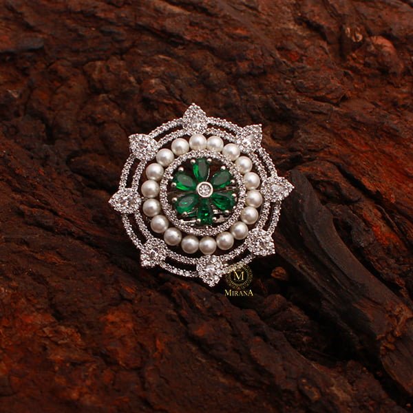 Malina Emerald Green Pearl Designer Ring