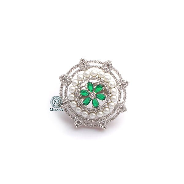 Malina Emerald Green Pearl Designer Ring