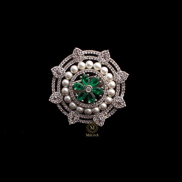 Malina Emerald Green Pearl Designer Ring