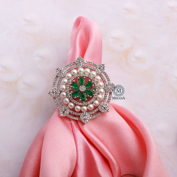 Malina Emerald Green Pearl Designer Ring