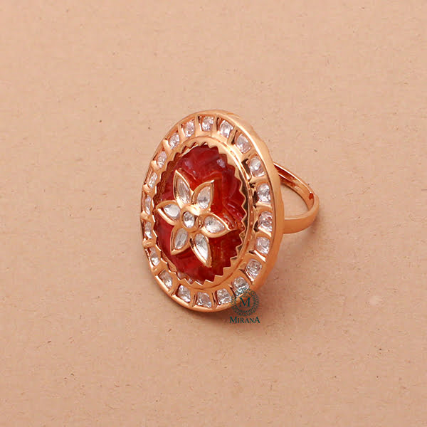 Aruna Ruby Carved Stone Polki Ring