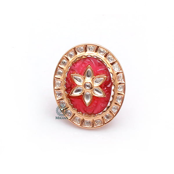 Aruna Ruby Carved Stone Polki Ring