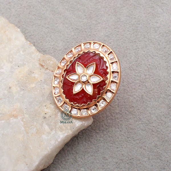 Aruna Ruby Carved Stone Polki Ring