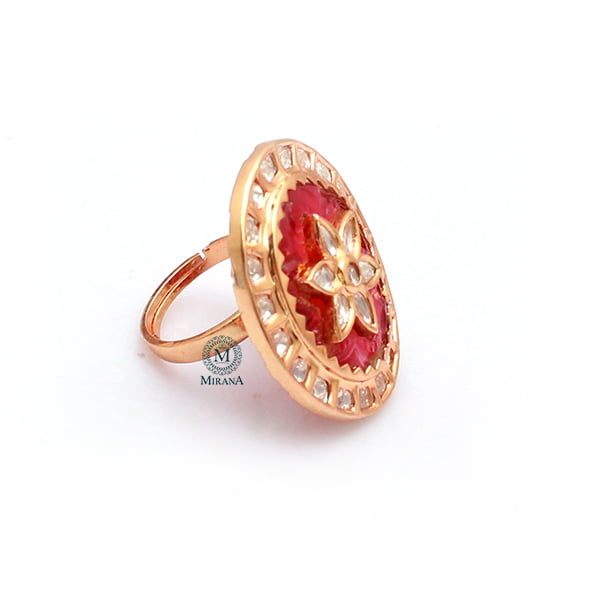 Aruna Ruby Carved Stone Polki Ring