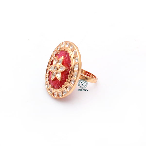 Aruna Ruby Carved Stone Polki Ring