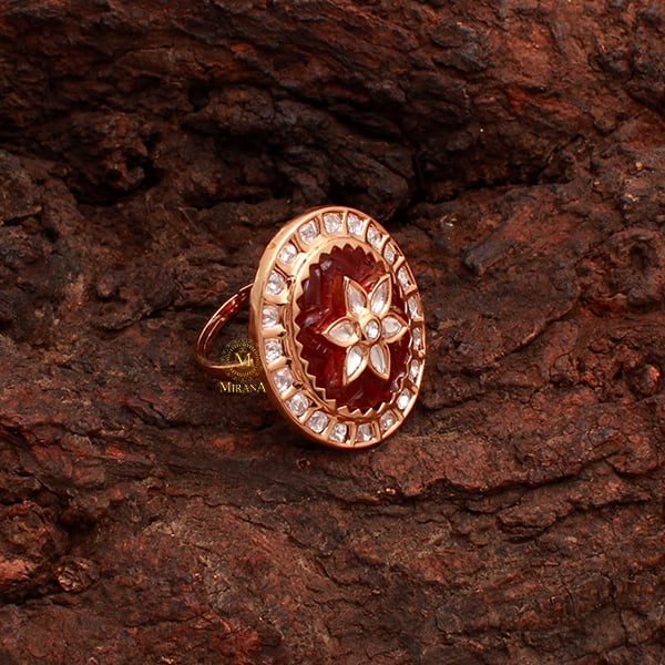 Aruna Ruby Carved Stone Polki Ring