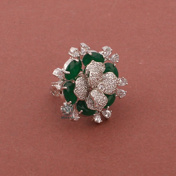 Halina Emerald Green CZ Designer Ring