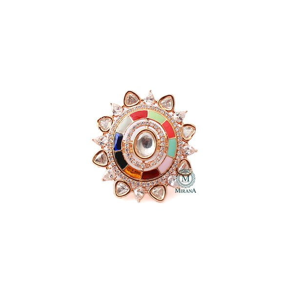 Roopitha Navratan Polki Designer Ring