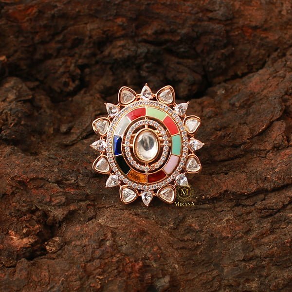 Roopitha Navratan Polki Designer Ring