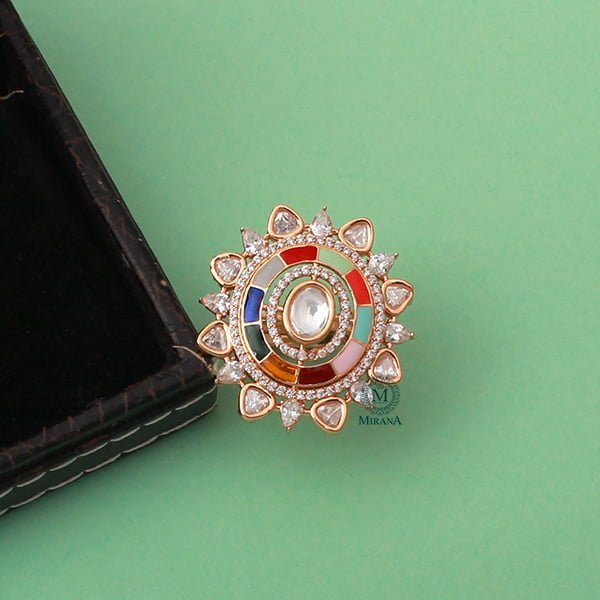 Roopitha Navratan Polki Designer Ring