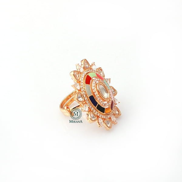 Roopitha Navratan Polki Designer Ring