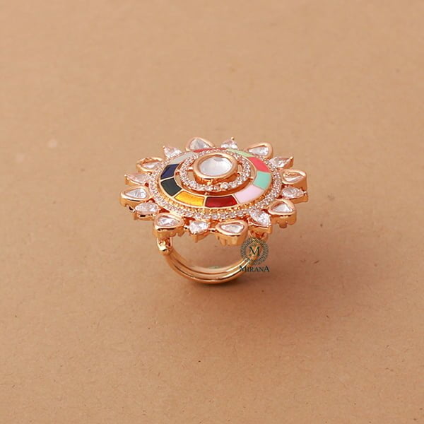 Roopitha Navratan Polki Designer Ring