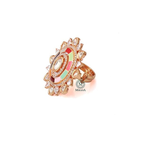 Roopitha Navratan Polki Designer Ring