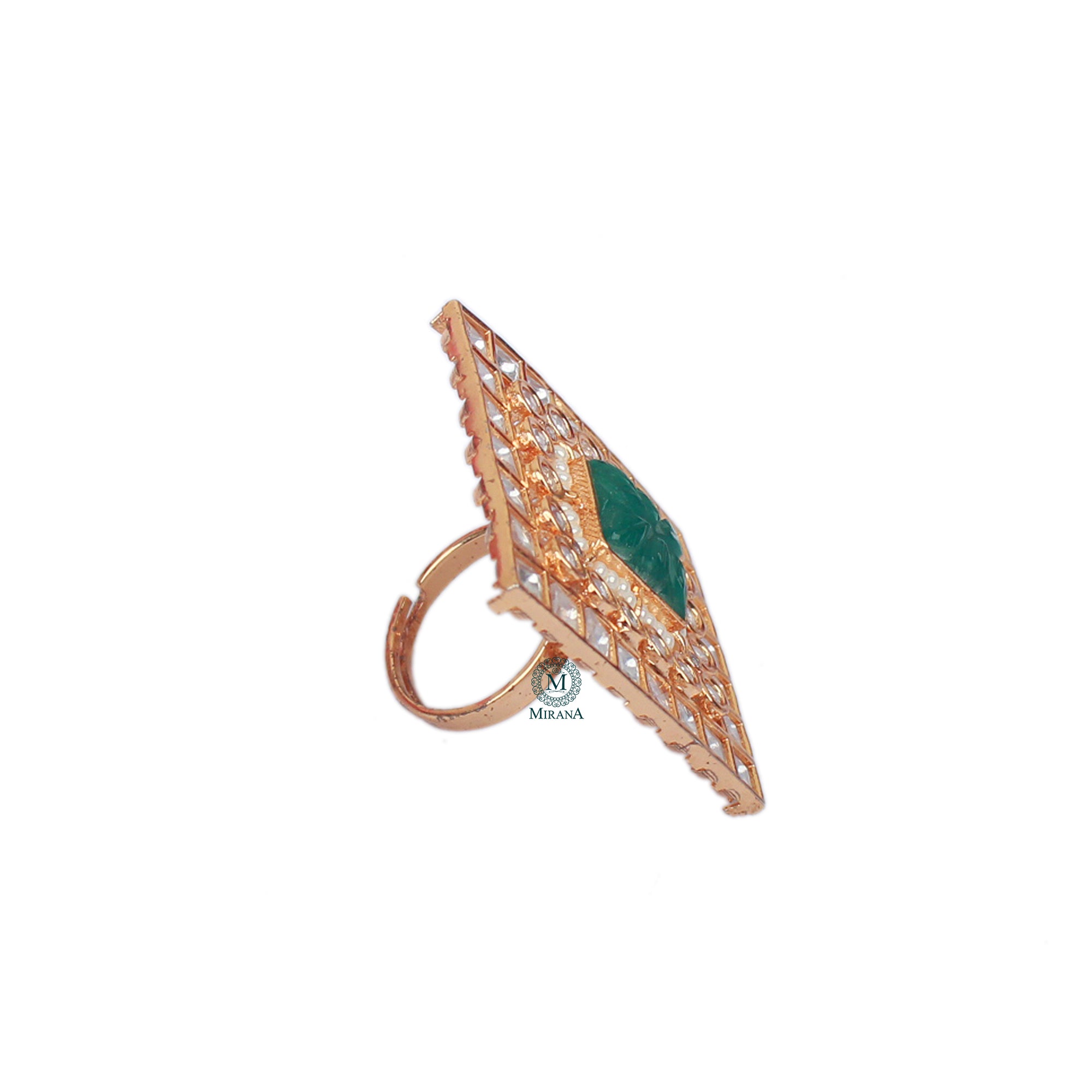 Shriya Green Carved Stone Polki Designer Ring