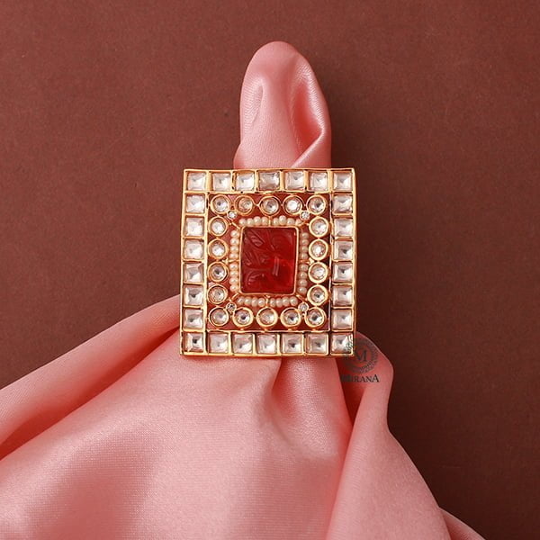 Shriya Ruby Carved Stone Polki Designer Ring