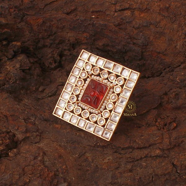 Shriya Ruby Carved Stone Polki Designer Ring