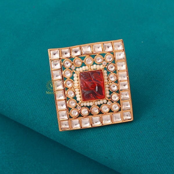 Shriya Ruby Carved Stone Polki Designer Ring