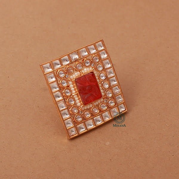 Shriya Ruby Carved Stone Polki Designer Ring