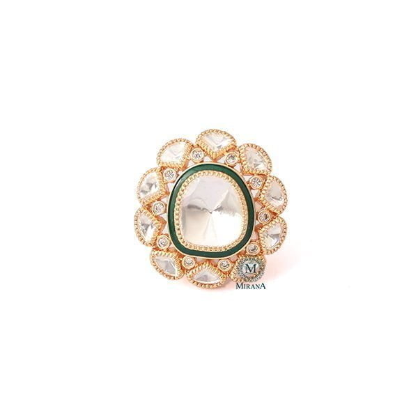 Ankia Emerald Green Polki Designer Ring