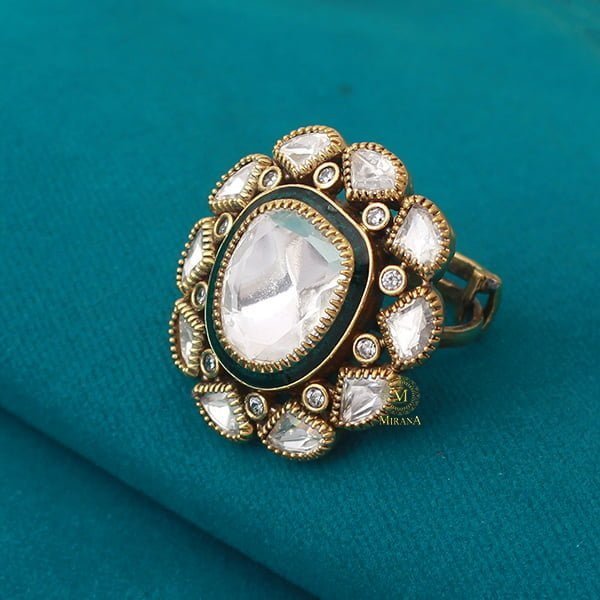 Ankia Emerald Green Polki Designer Ring