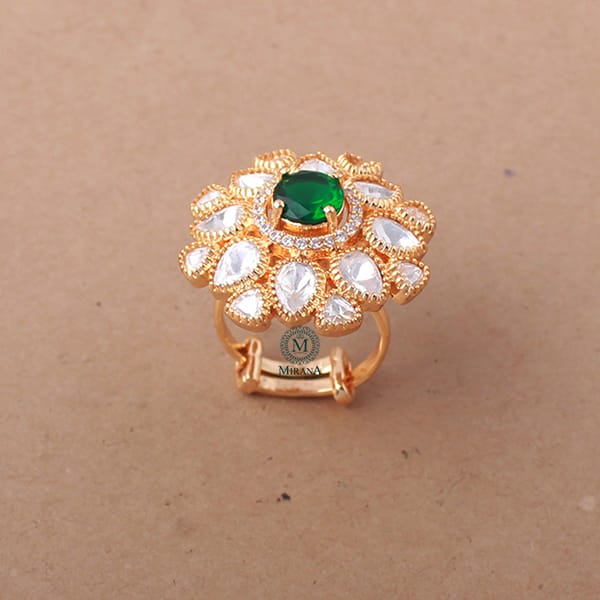 Likitha Emerald Green Polki Designer Ring