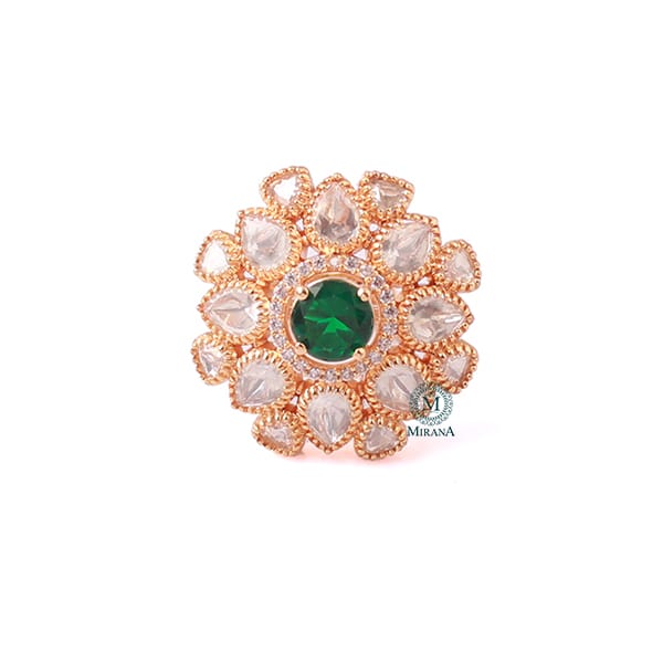 Likitha Emerald Green Polki Designer Ring