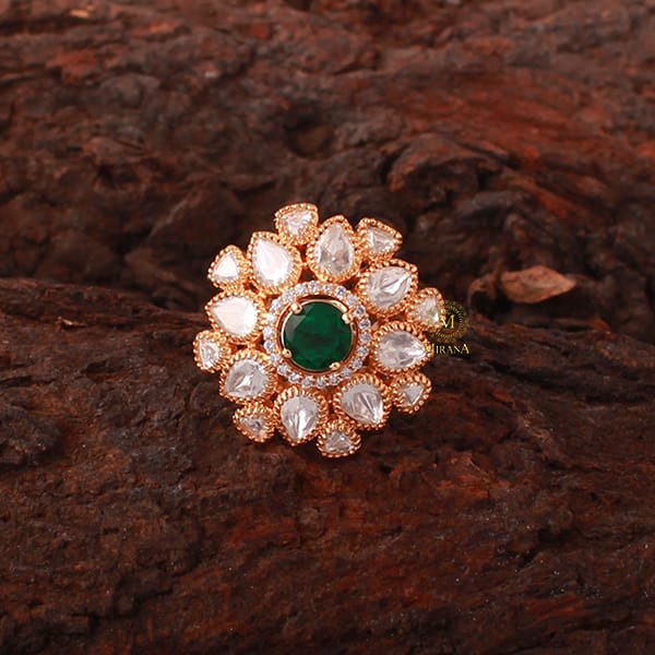 Likitha Emerald Green Polki Designer Ring