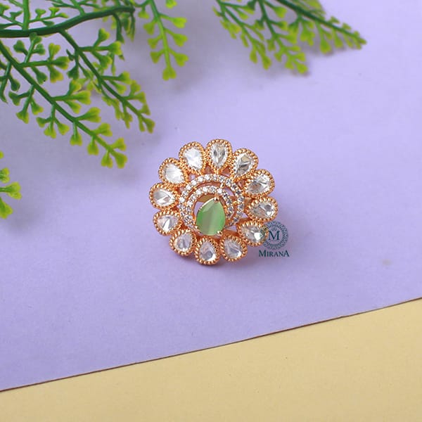 Aryna Pastel Green Polki Designer Ring