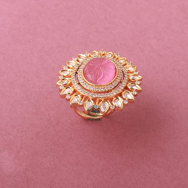 Vaishali Pastel Pink Polki Designer Ring