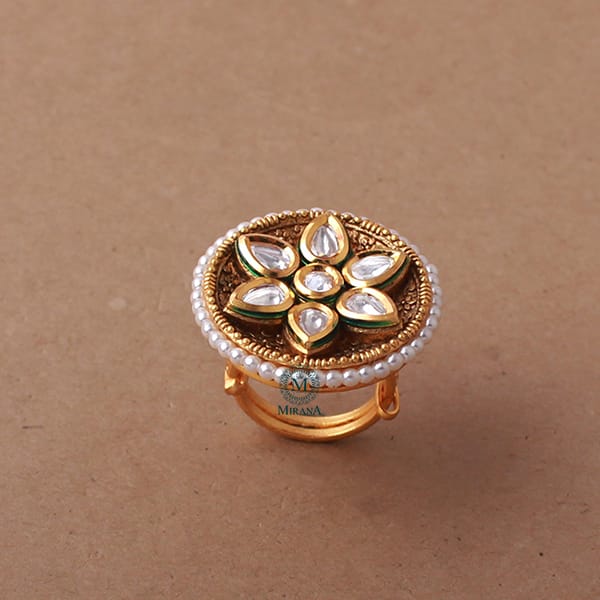 Vamika Pearl Polki Designer Ring