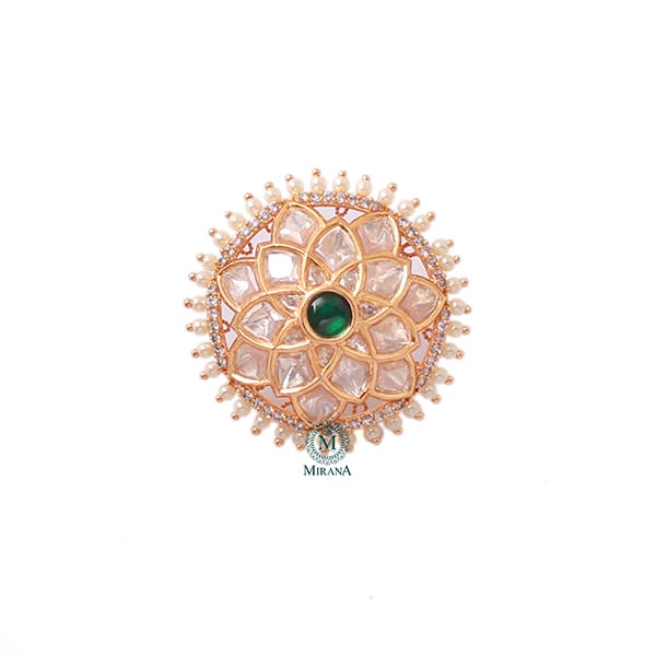 Tanvi Emerald Green Pearl Polki Ring