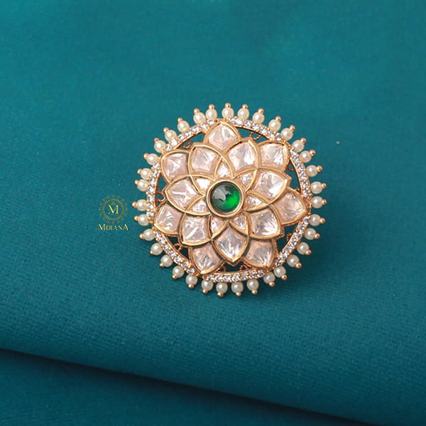 Tanvi Emerald Green Pearl Polki Ring