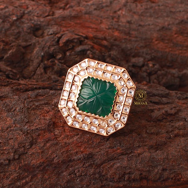 Vedika Emerald Green Polki Designer Ring