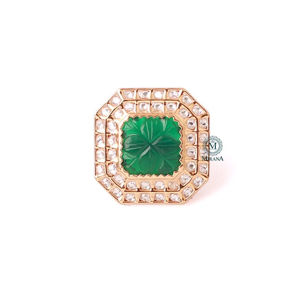 Vedika Emerald Green Polki Designer Ring