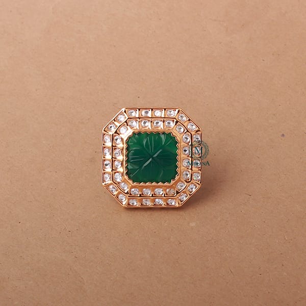 Vedika Emerald Green Polki Designer Ring