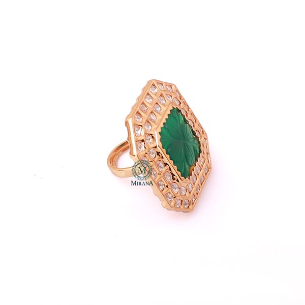 Vedika Emerald Green Polki Designer Ring