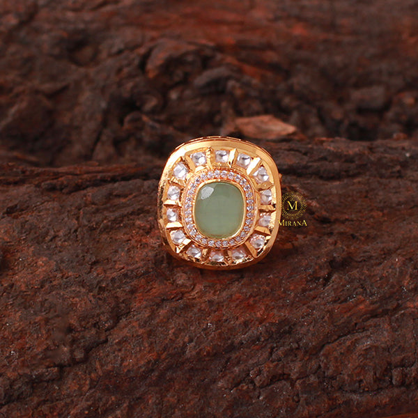 Jasmin Mint Green Polki Designer Ring