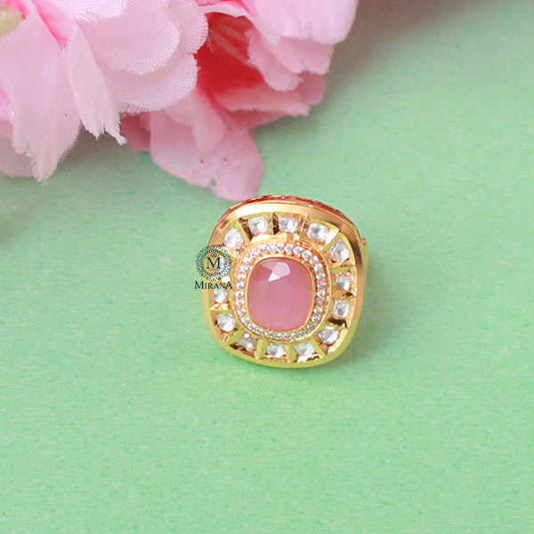 Jasmin Pastel Pink Polki Designer Ring