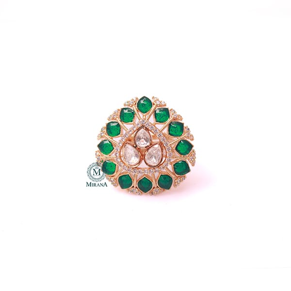 Kanika Emerald Green Polki Designer Ring