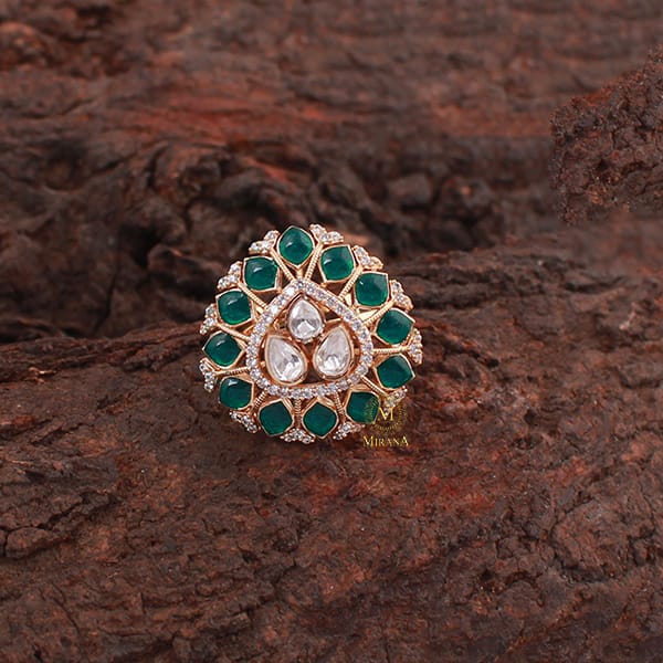 Kanika Emerald Green Polki Designer Ring